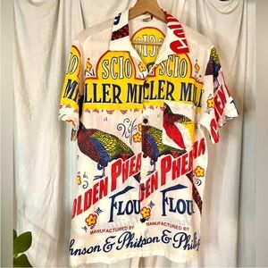 Golden Pheasant Flour Sack Shirt Short Sleeve Button-Up Colorful Size L